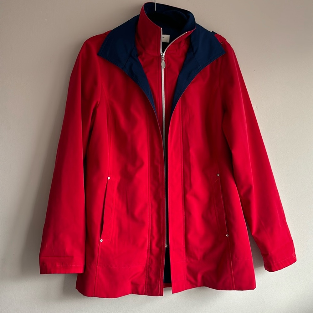 LIZ CLAIBORNE  vintage Red Coat Jacket Detachable Hood & Lining Zip Up Womens M